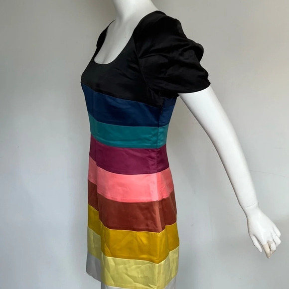 Loafavarra Women colorful Stripped Bell Sleeves Open Back Cocktail Dress Sz 6/ S - Picture 2 of 10